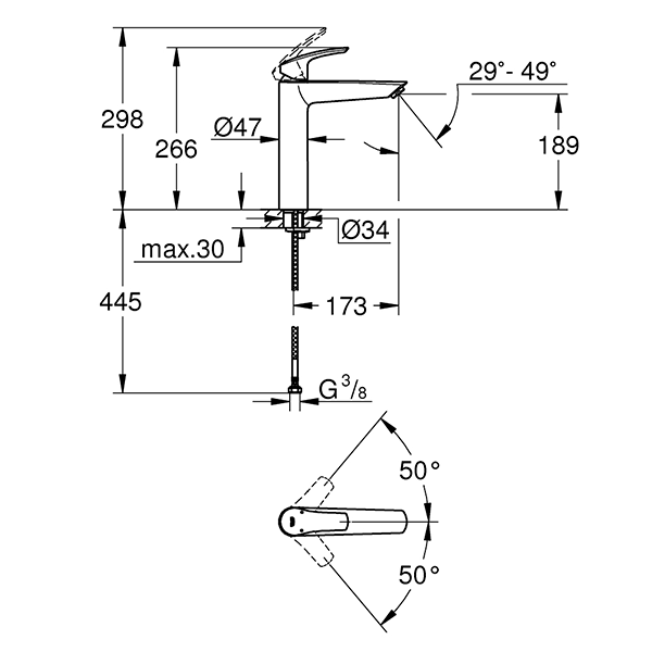 Смеситель для раковины, размер XL, хром Grohe Eurosmart 23971003