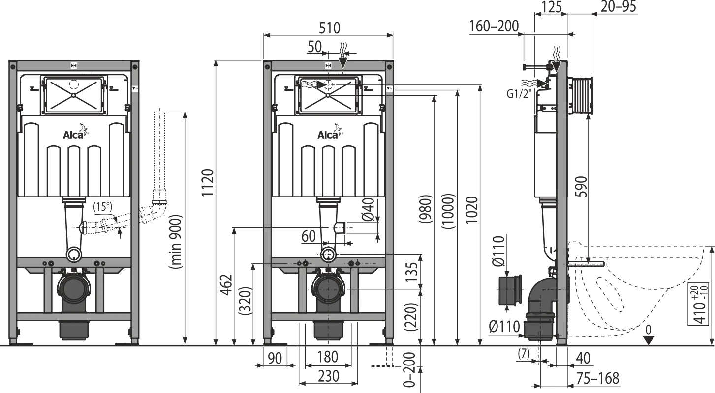 Комплект 4в1: Инсталляция, панель смыва M70, унитаз с сиденьем Alcaplast K21122001