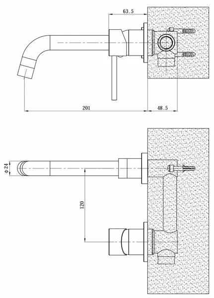 Смеситель для раковины, встраиваемый, на 2 отверстия, хром ESKO SM28Chrome