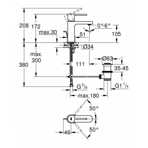 Смеситель для раковины с донным клапаном, размер S, хром Grohe Plus 32612003