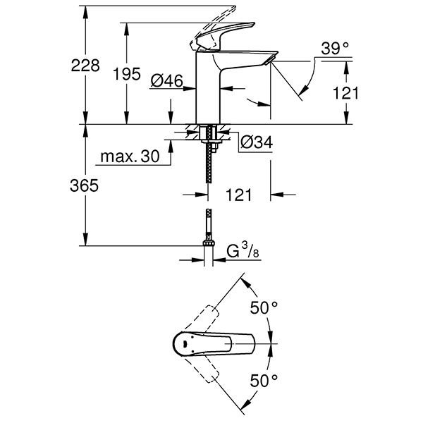 Смеситель для раковины, размер M, хром Grohe Eurosmart 23324003