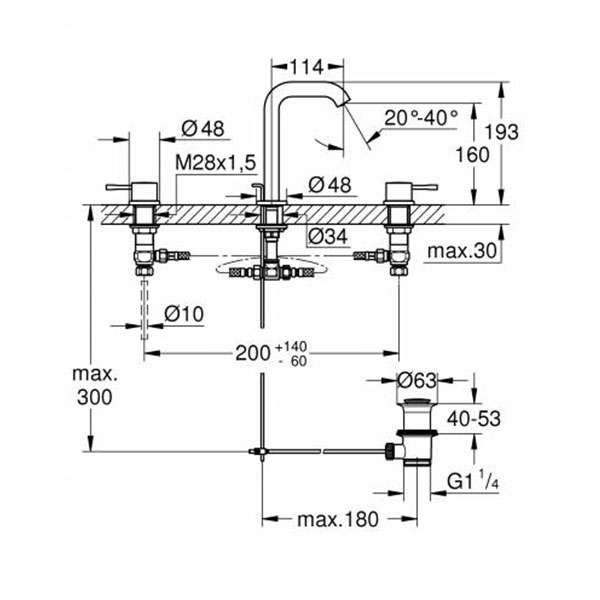 Смеситель для раковины с донным клапаном, на 3 отверстия, хром Grohe Essence 20296001