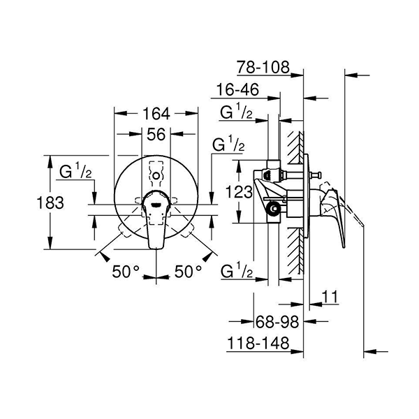 Смеситель для ванны со встраиваемым механизмом, хром Grohe BauFlow 29113000