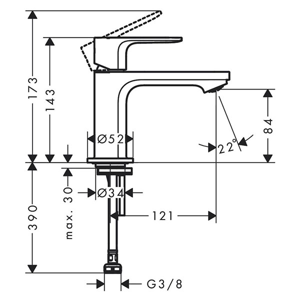 Вентиль для раковины, без смешивания, черный Hansgrohe Rebris E 72506670