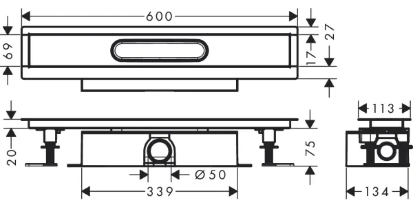 Трап линейный для пола 600, со скрытой монтажной частью Hansgrohe uBox Universal 56022180