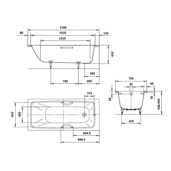 Ванна стальная 170х75, Antislip Kaldewei Cayono 750 275030000001