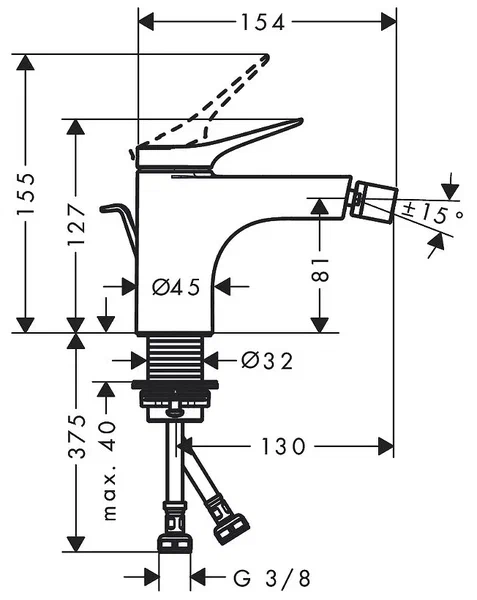 Смеситель для биде с донным клапаном, черный Hansgrohe Vivenis 75200670