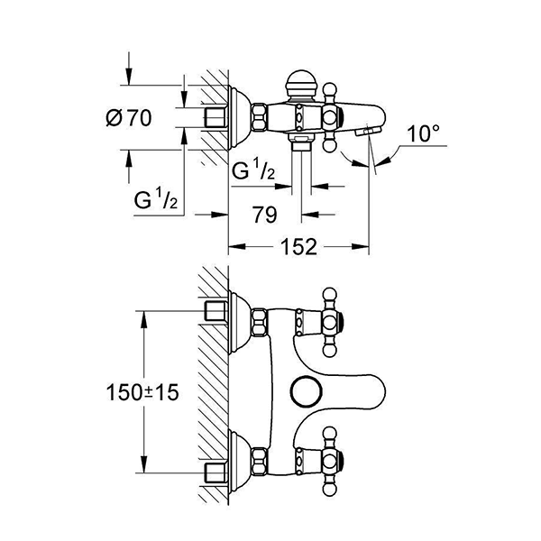 Смеситель для ванны двухрычажный, золото/хром Grohe Sinfonia 25030IG0