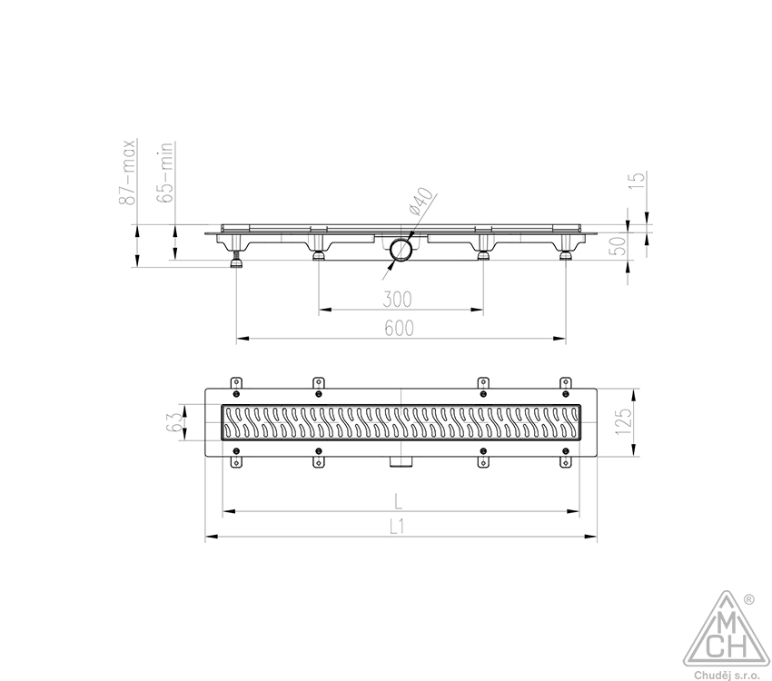 Трап линейный для пола, боковой слив, золото MCH CH650KN1ZL
