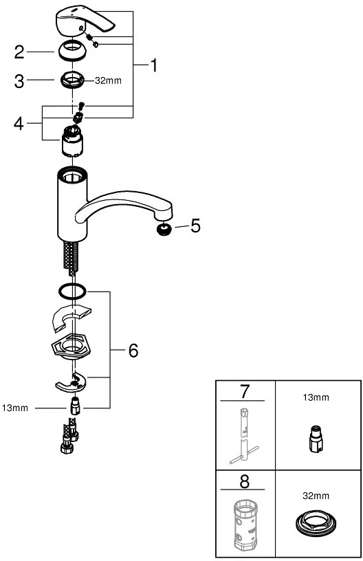 Смеситель для кухни, хром Grohe Eurosmart 33281002