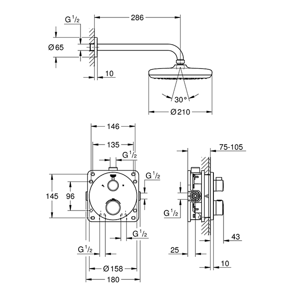 Душевая система, встраиваемая, хром Grohe Grohtherm 34726000