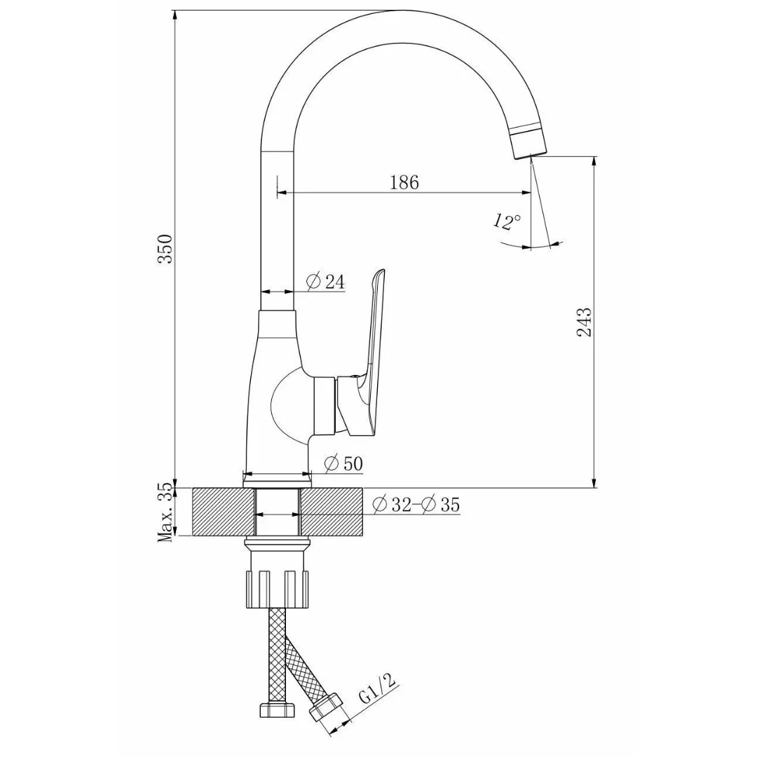 Смеситель для кухни, черный ESKO Lagos Black LG519B