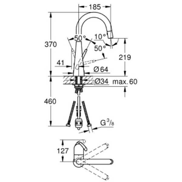 Смеситель для кухни, хром Grohe Zedra 32296000