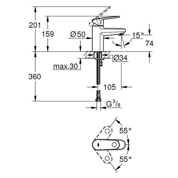 Смеситель для раковины, размер S, хром Grohe Europlus 33163002