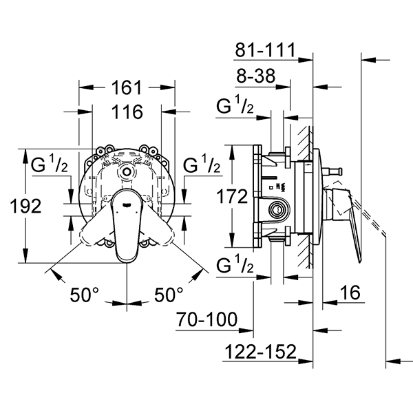 Смеситель для ванны, внешняя часть, хром Grohe Eurodisc Cosmopolitan 19548002