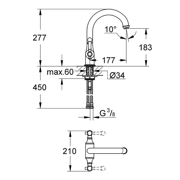 Смеситель для кухни, двухрычажный, хром Grohe Bridgeford 30188000