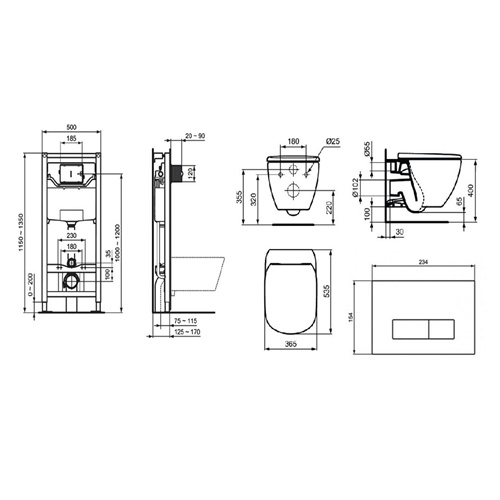 Комплект 5в1: Инсталляция, панель смыва, унитаз с сиденьем, гиг. душ Ideal Standard TESI K20102701