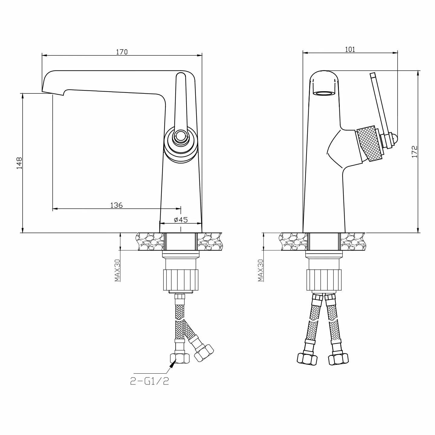 Смеситель для раковины, оружейная сталь ESKO Bangkok BG26MGM