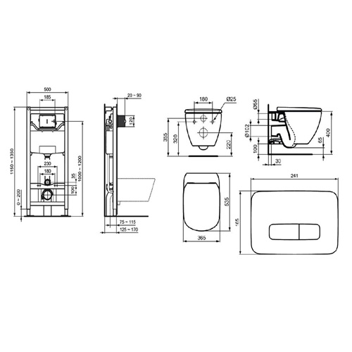 Комплект 5в1: Инсталляция, панель смыва, унитаз с сиденьем, гиг. душ Ideal Standard TESI K20102702