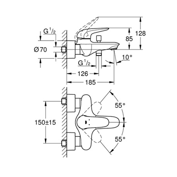 Cмеситель для ванны, наружный, белая луна Grohe Eurostyle 23726LS3