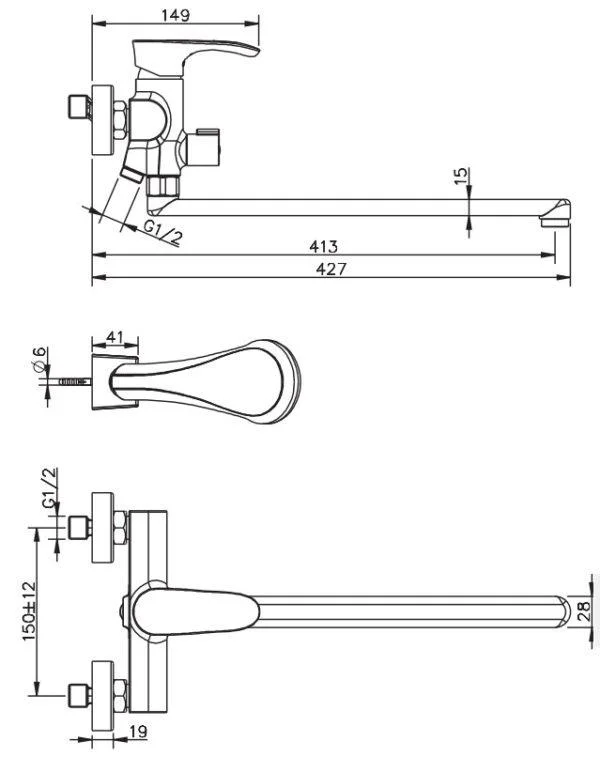 Смеситель для ванны, длинный излив, хром КЛЕВЕР Nega NG 31