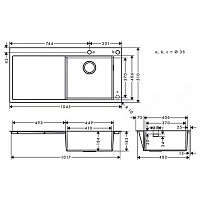 Мойка S71, с крылом, 510х1050, нержавеющая сталь Hansgrohe 43307800