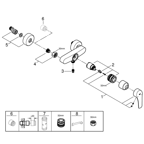 Смеситель для душа, наружный, хром Grohe Eurosmart 33555003