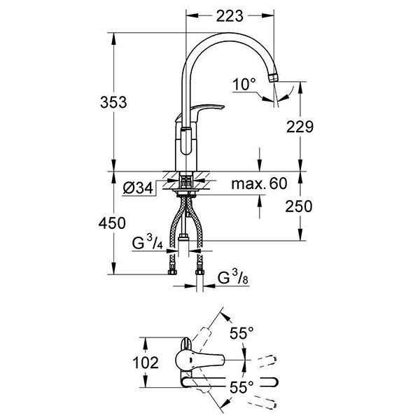 Смеситель для кухни, хром Grohe Eurosmart 33490001