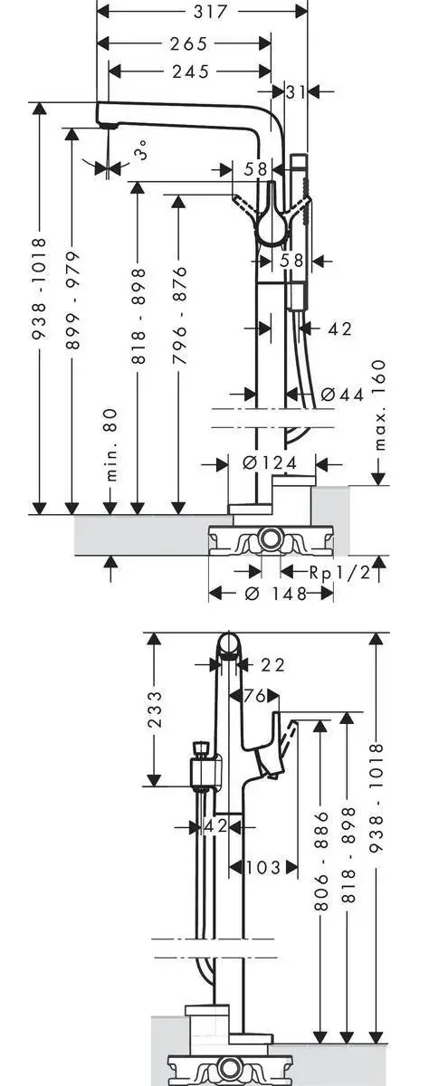 Смеситель для ванны, напольный, хром Hansgrohe Talis S 72412000