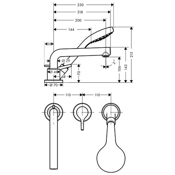 Смеситель на борт ванны, хром Hansgrohe Talis S 72416000