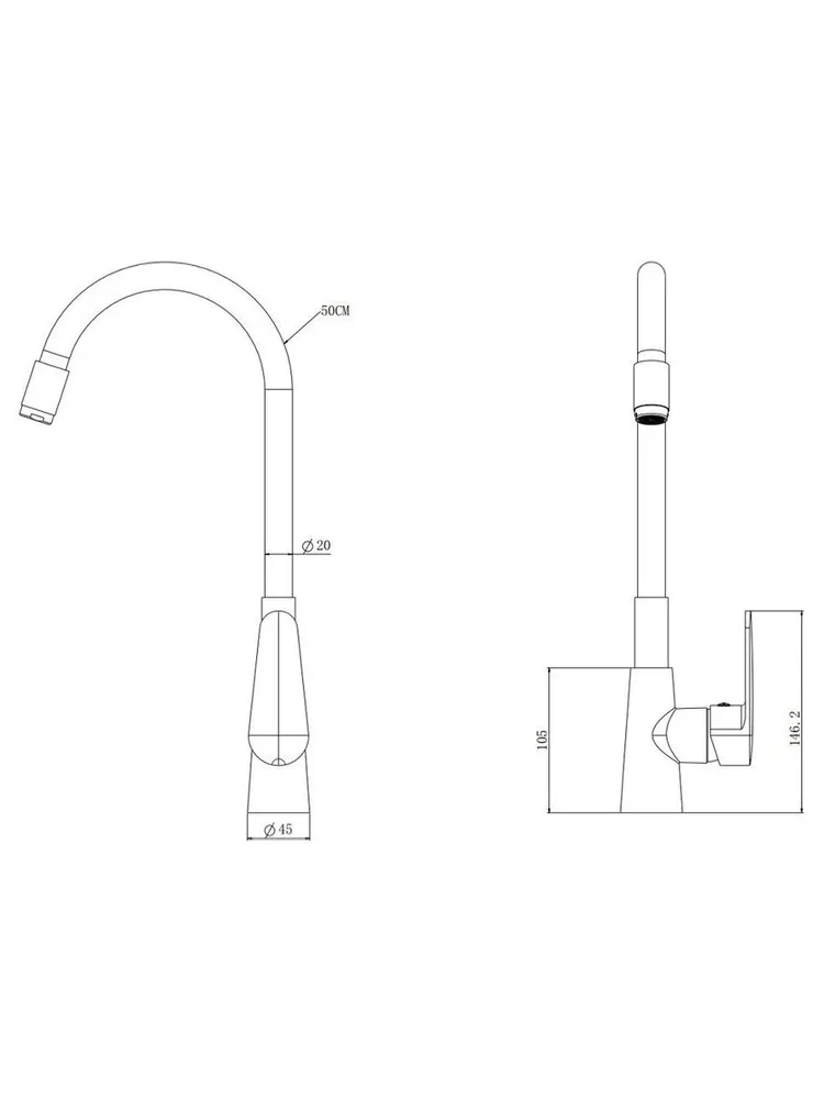 Смеситель для кухни, гибкий излив, белый-золото ESKO Snake K48GLW