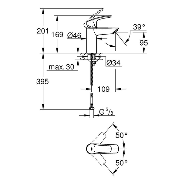 Смеситель для раковины, размер S, хром Grohe Eurosmart 32467003