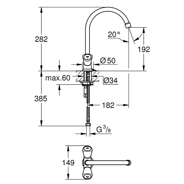 Смеситель для кухни, хром Grohe Costa S 31774001