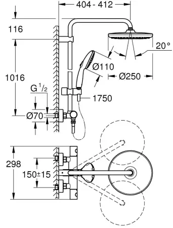 Душевая система с термостатом для душа, хром Grohe Tempesta 250 26670001