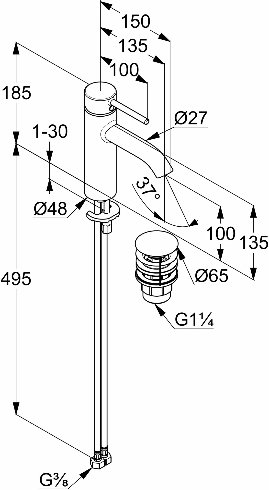 Смеситель для раковины, черный Kludi Bozz 382883976