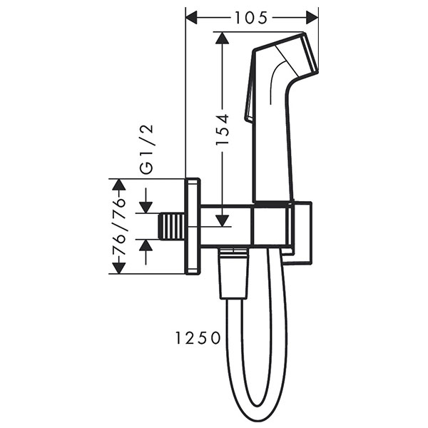 Гигиенический душ с держателем и шлангом 1250, без смешивания, хром Hansgrohe 29231000