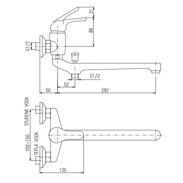 SA057.5 SAZAVA Смеситель для ванны (излив 292 мм)
