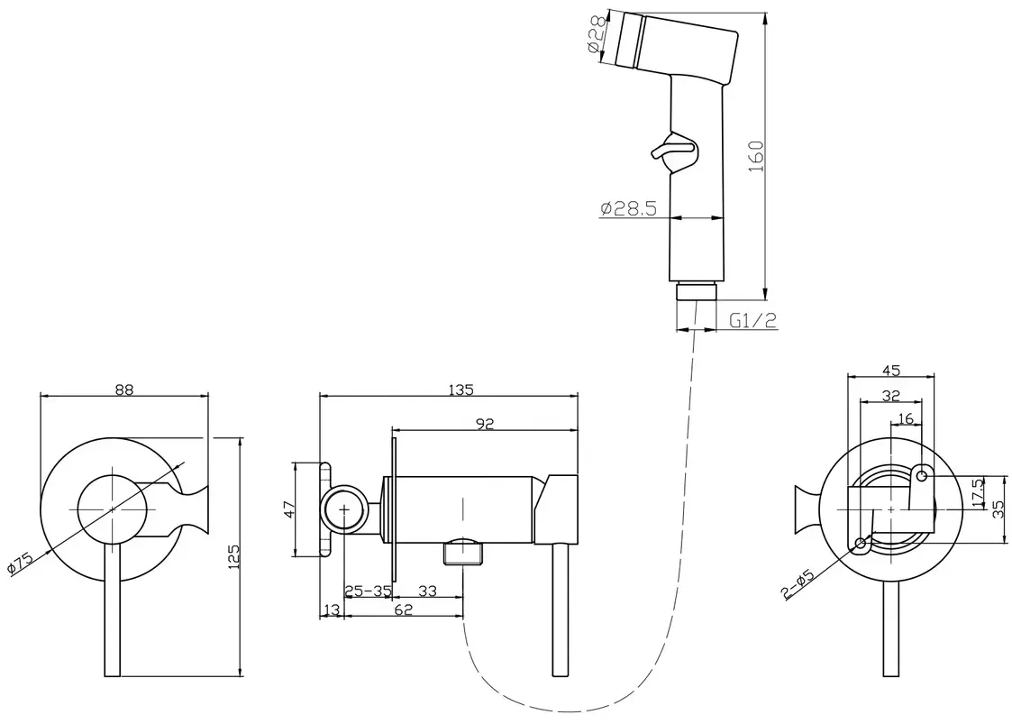 Гигиенический душ со смесителем, встраиваемый, хром ESKO SMH