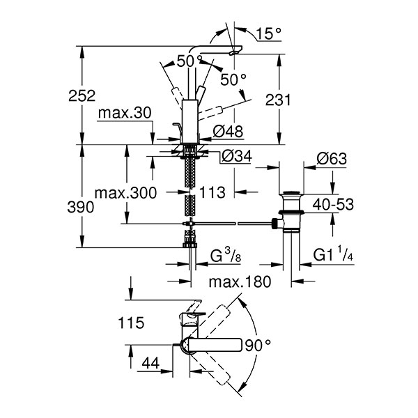 Смеситель для раковины с донным клапаном, размер L, хром Grohe Lineare 23296001