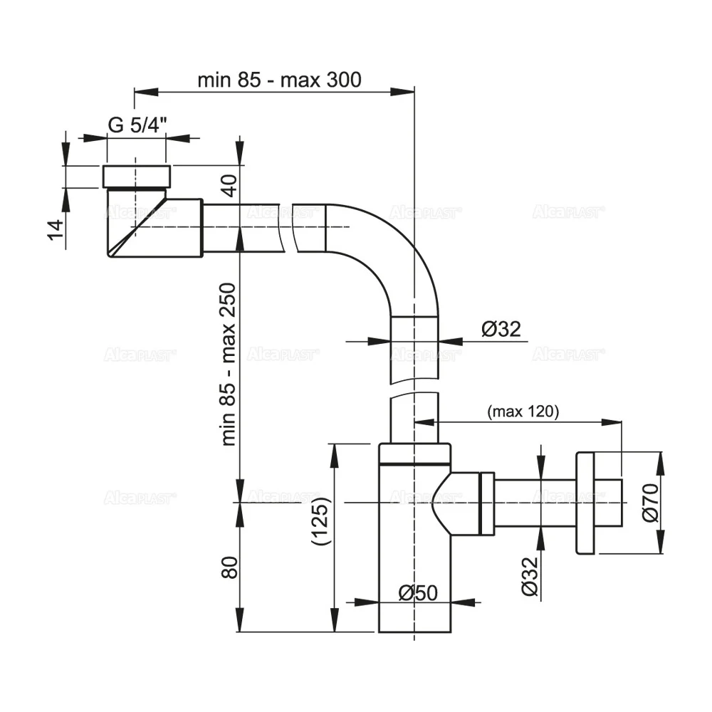 Сифон для раковины экономящий пространство, хром Alcaplast Design A403