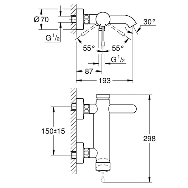 Смеситель для ванны, суперсталь Grohe Essence 33624DC1