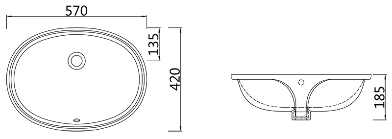 Раковина встраиваемая снизу 57, белая SSWW CL3018