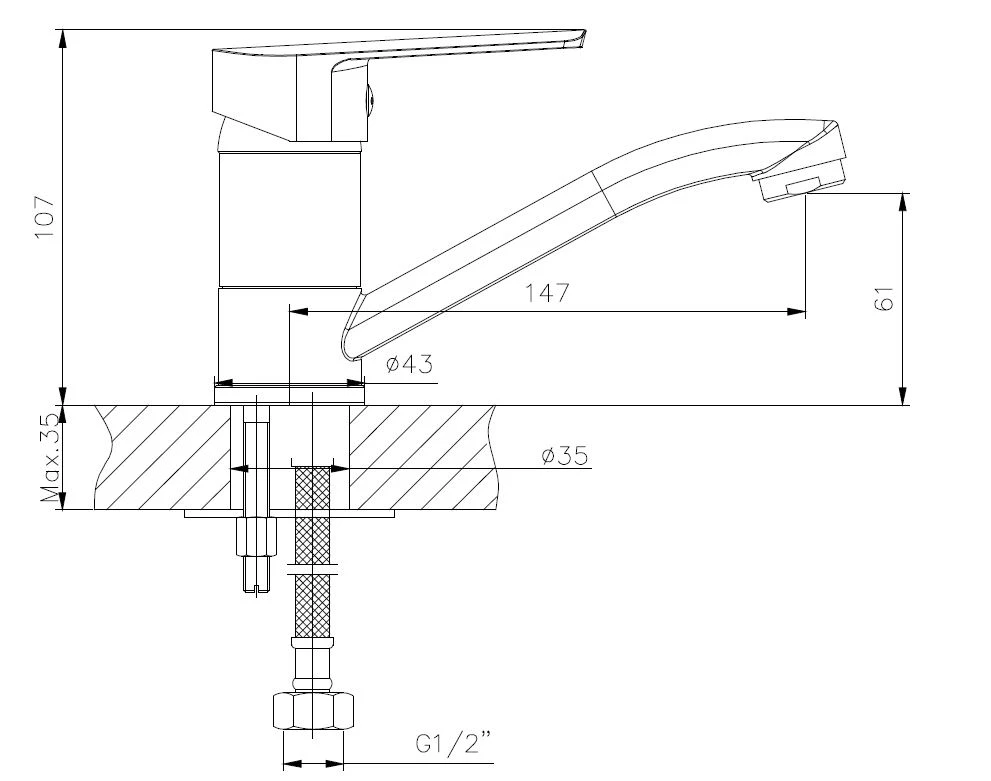 Смеситель для кухни, для раковины, хром VODA Hill HI15