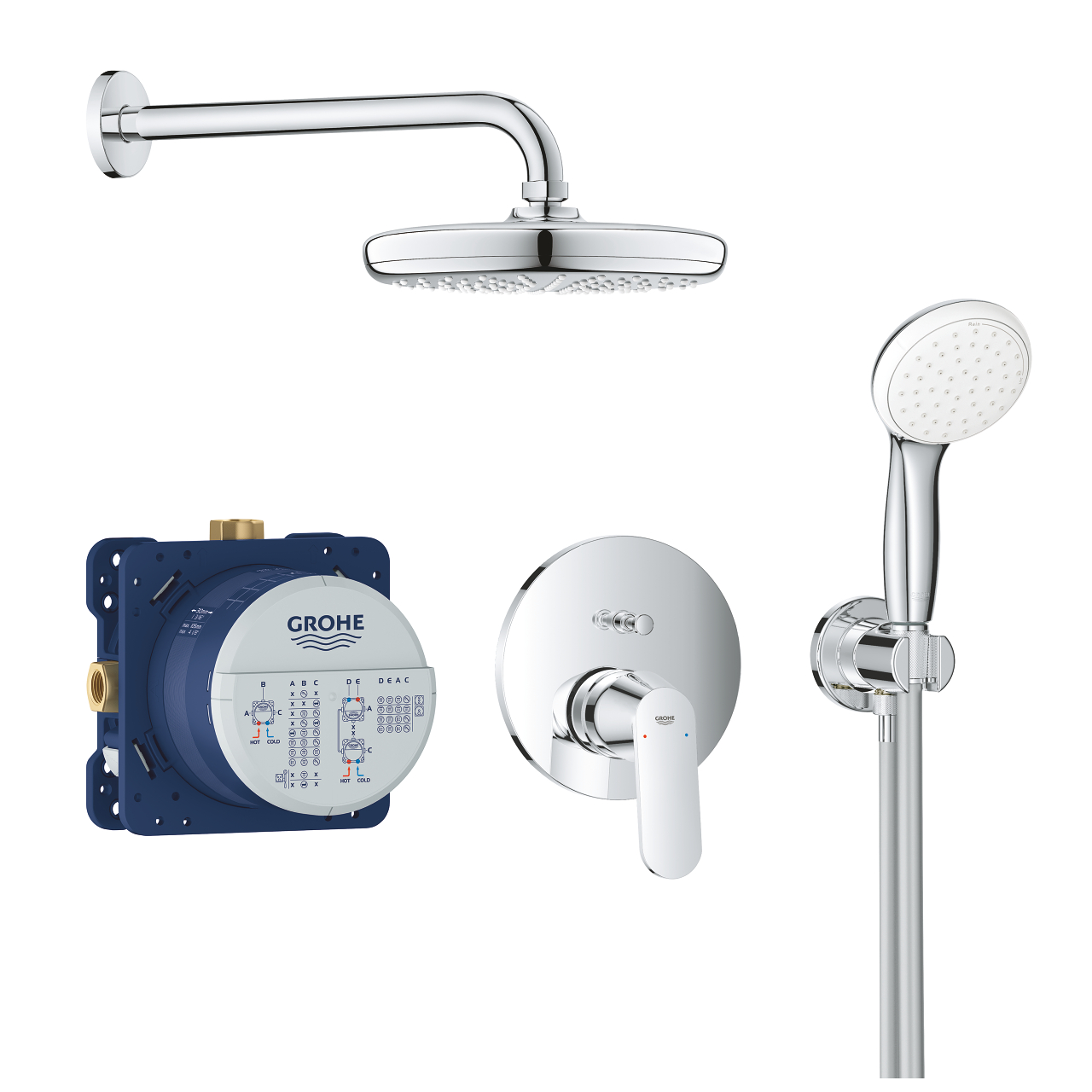 Душевая система, встраиваемая, верхний душ Tempesta 210, хром Grohe Eurosmart Cosmopolitan 25219001