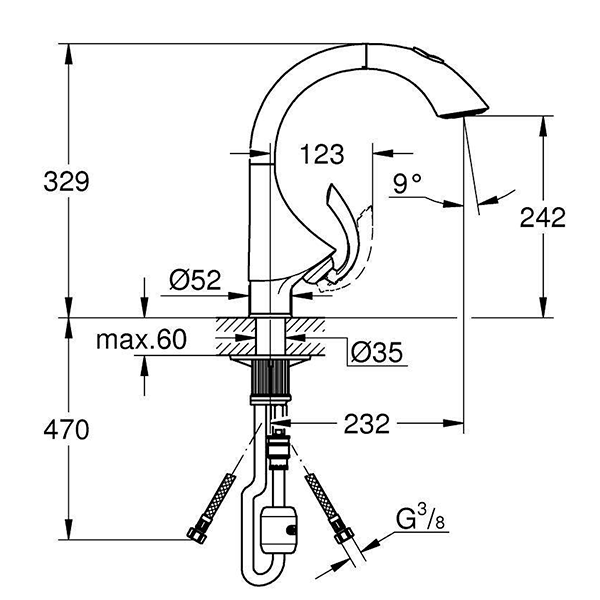 Смеситель для кухни с выдвижным изливом, хром Grohe К4 33782000