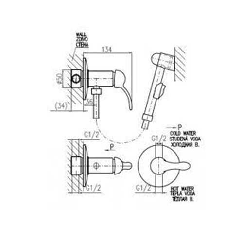 Гигиенический душ со смесителем, встраиваемый, бронза Rav Slezak Labe L047SM