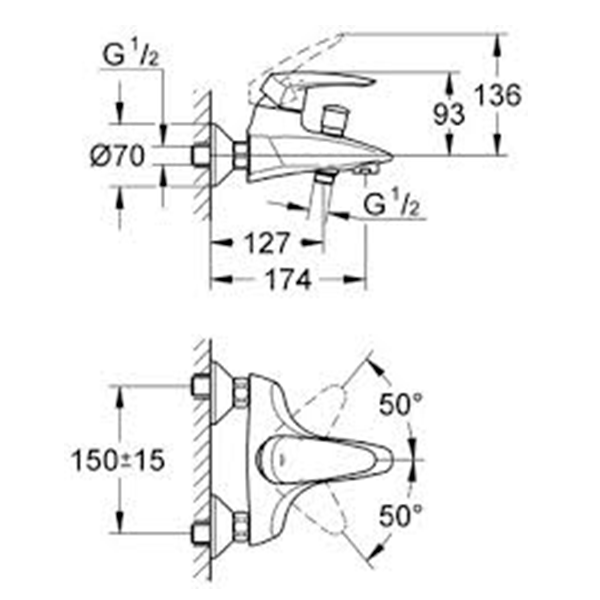 Смеситель для ванны, хром Grohe Eurodisc 33390001