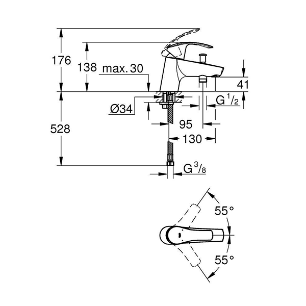 Смеситель для ванны, хром Grohe Eurosmart 33412002
